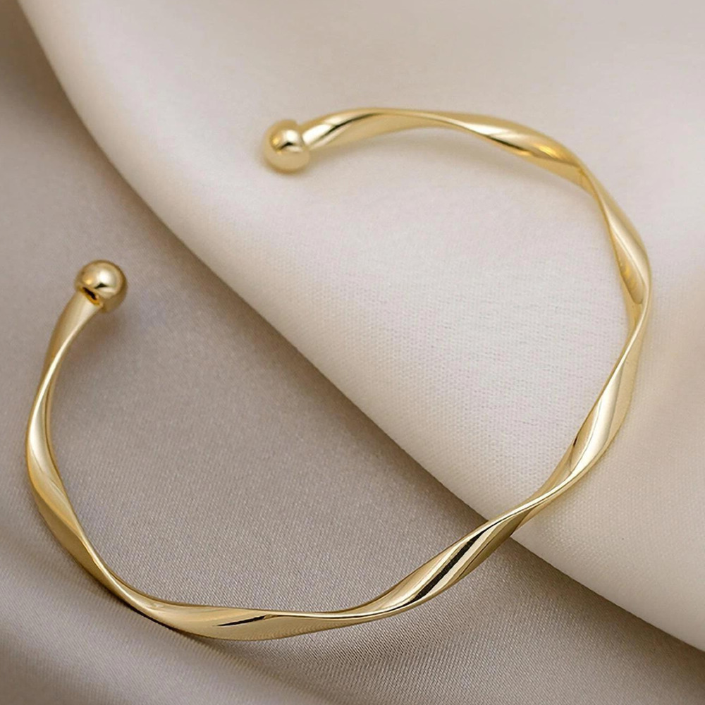 Gold Twist Bracelet Gold Bangle Bracelet Twisted Bracelet Wave Pattern Bracelet